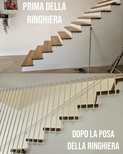 Scala interna prima e dopo la posa della ringhiera in ferro